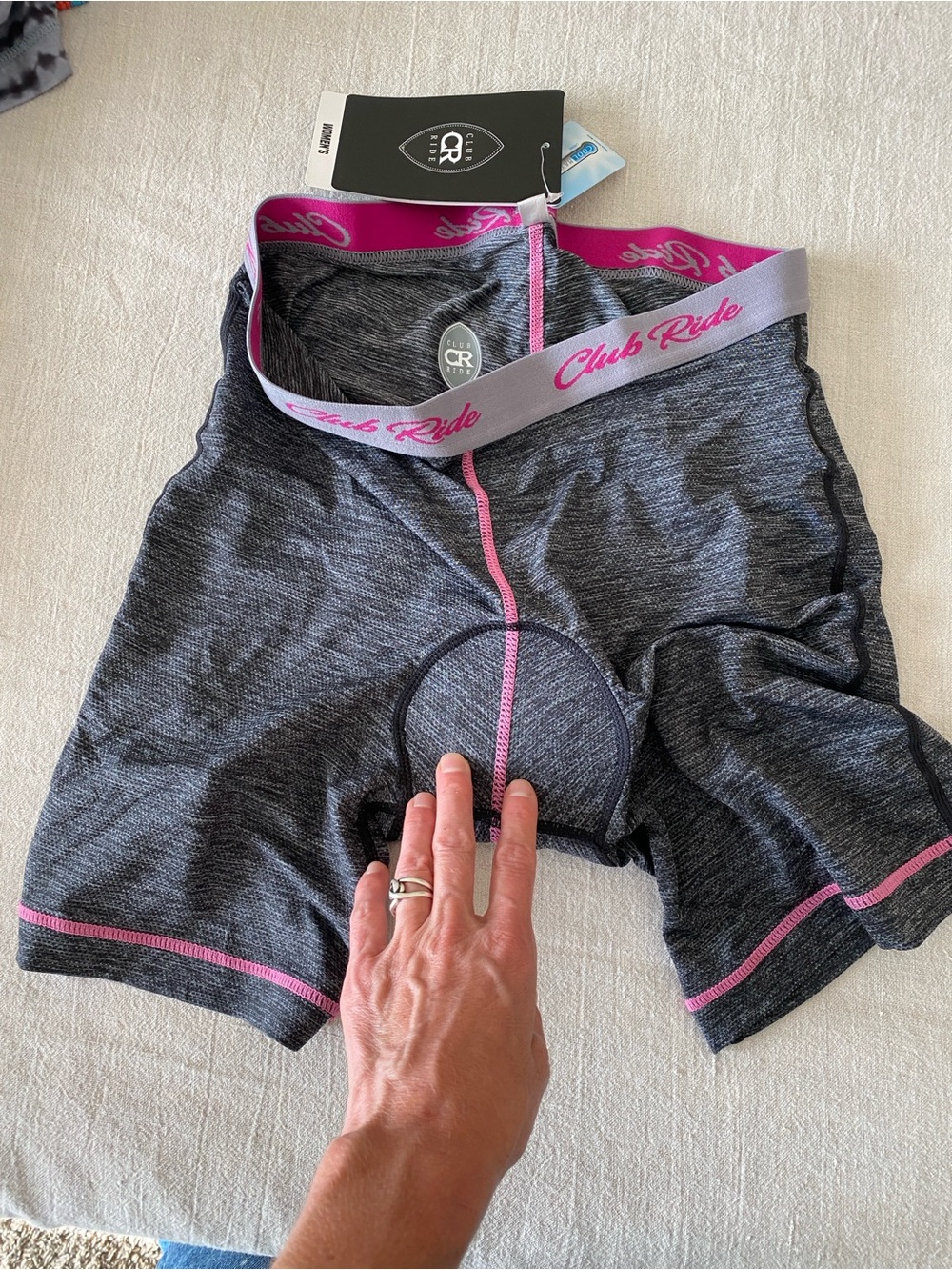 Club Ride MontCham Women’s Gray Bike Shorts with Pink Trim
